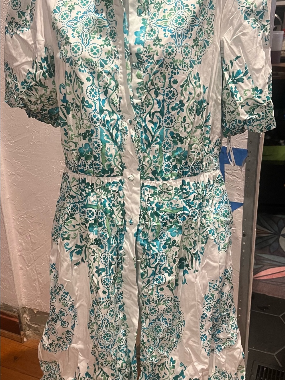 julia jordan White Midi Dress with Teal and Green Floral Motif